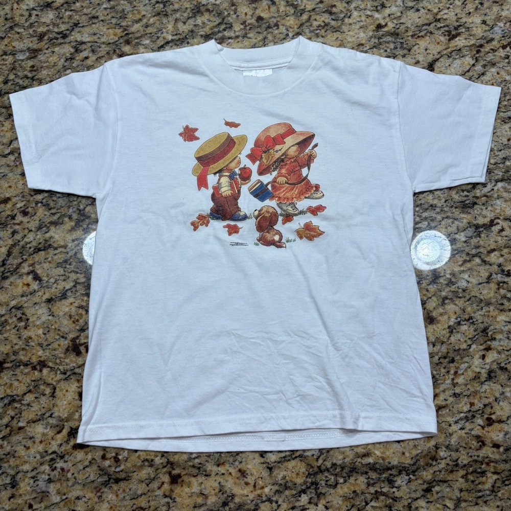 Vintage 1998 Hanes Morehead Kids White Graphic T-Shirt Youth Medium Fall v